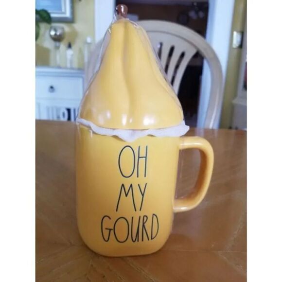 Rae Dunn OH MY GOURD Fall mug with topper Gold - Picture 1 of 3